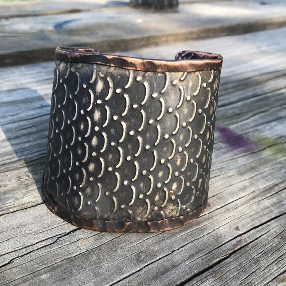 Gladiator Mermaid  Medieval Sterling Silver 925 Copper Cuff Wide Rustic Handmade - Picture 8 of 13